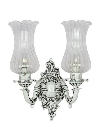 Traditional Swan Double Wall Lamp in Antique White with Fluted Glass Shades