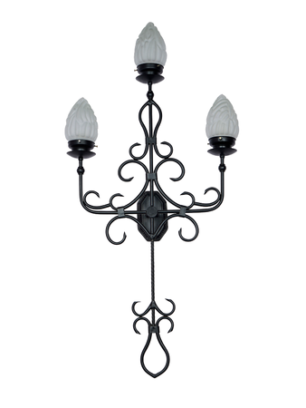  Traditional Black Iron Wall Light with 3 Flame-Shaped Glass Shades