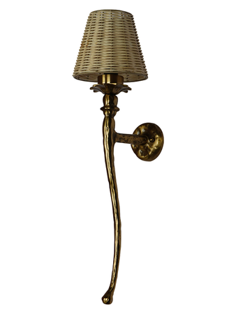 Classic Gold Single-Light Aluminium Trunk Wall Lamp With Tapered Beige Cane Shade