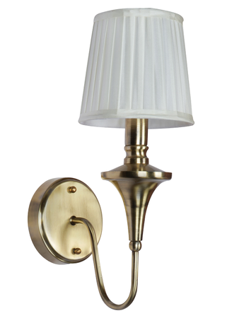 Gold Transitional 15 Inch Brass Single Wall Lamp Light With White Pleated Fabric Shade