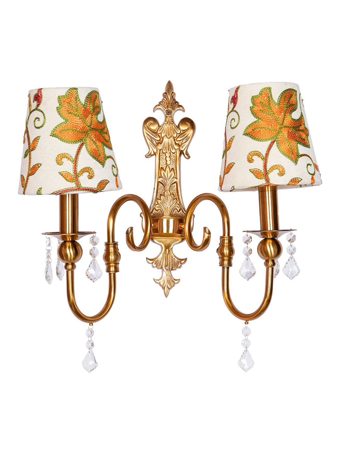 Victoria Antique Brass Double Wall Sconce with Kashida Shades