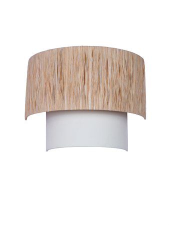 12-Inch Half Concentric Drum Wall Sconce with Raffia and White Fabric Shades