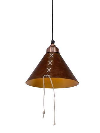 Conical Brown Leather Hanging Pendant Light