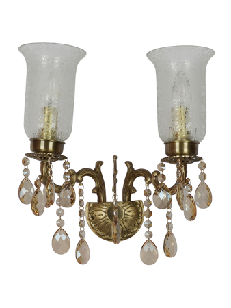 Transitional 2-Lights Cast Brass Wall Sconce With Floral Etched Glass Shades