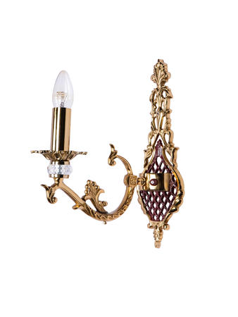 Vintage Maroon and Gold Candelabra Wall Sconce with Cast Aluminum Arm and Crystal Accent