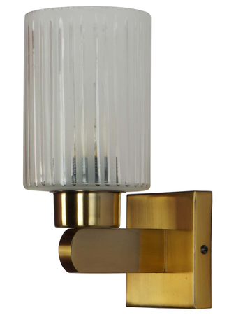 Gold Transitional 10 Inch Hand-Cut Vertical Striped Cylindrical Glass Single-Light Steel Wall Lamp Light