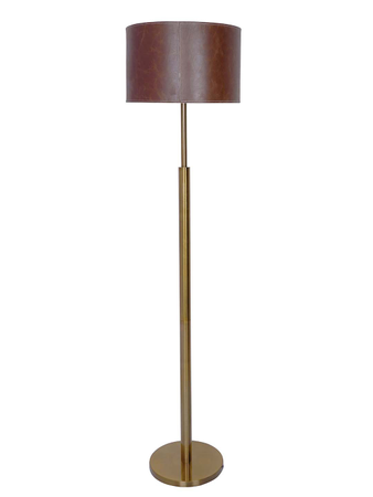 Contemporary Brown 14 Inches Drum Leather Shade Floor Lamp