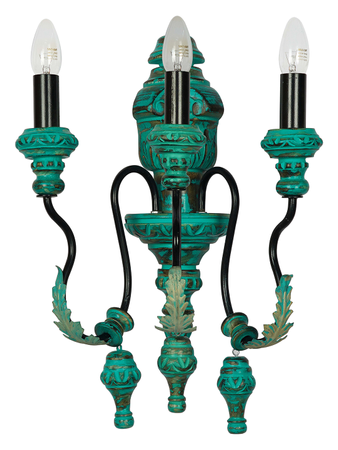 Emerald Green Distressed Wooden 3-Light Candelabra Wall Lamp