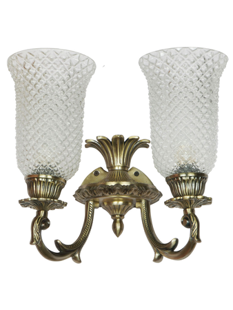Traditional Gold Antique 14 Inch Aluminium Double-Light Wall Lamp With Clear Textured Glass Shades
