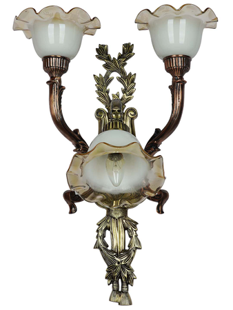 Vintage Up-Down 3-Light Cast Aluminiun Lyre Wall Sconce With Floral Glass Shades