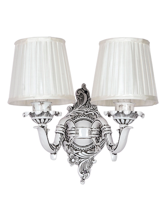 Traditional Swan Double Aluminium Wall Lamp in Antique White with Pleated Fabric Shades