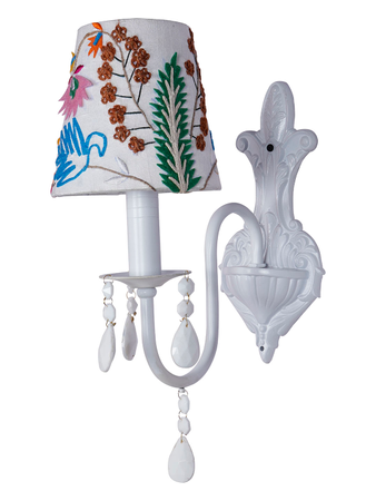 Blooming Brilliance: White Single Wall Sconce with Crystals & Floral Embroidery - Neoclassical Charm