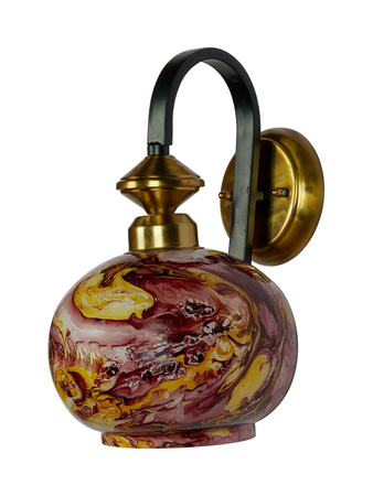 Black Gold Steel 1-Light Wall Lamp with Orange Marble Glass Globe