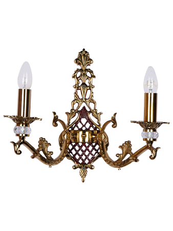 Vintage Maroon and Gold Candelabra Double Wall Sconce with Cast Aluminum Arm and Crystal Accent