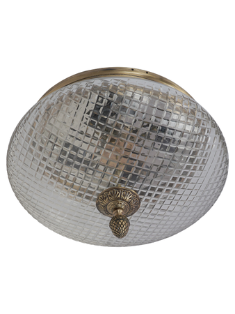 Round Antique Brass Finish Diamond-Cut Glass 18 Inch Brass Ceiling Lamp