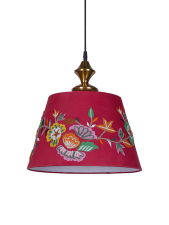 Contemporary Embroidered Flowers Red Fabric Conical Pendant light