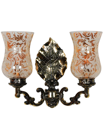Classic Betel Leaf Aluminium 2 Light Wall Sconce with Golden Etched Glass