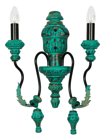Emerald Green Distressed Wooden 2-Light Candelabra Wall Lamp
