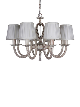 Knotted Cast Aluminium Distressed Creme Antique 8-Light Candelabra with Pleated Fabric Shades