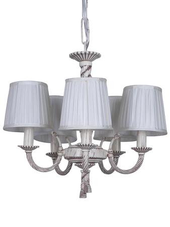 Knotted Cast Aluminium Distressed Creme Antique 5-Light Candelabra with Pleated Fabric Shades