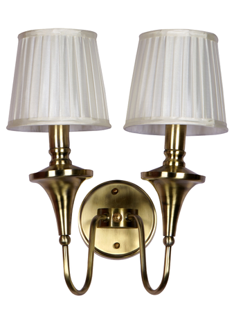 Gold Transitional 15 Inch Brass Double Wall Lamp Light With White Pleated Fabric Shades