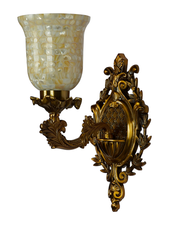 Luxurious Uplight Cast Aluminium Single Wall sconce With Mother Of Pearl Glass Shade