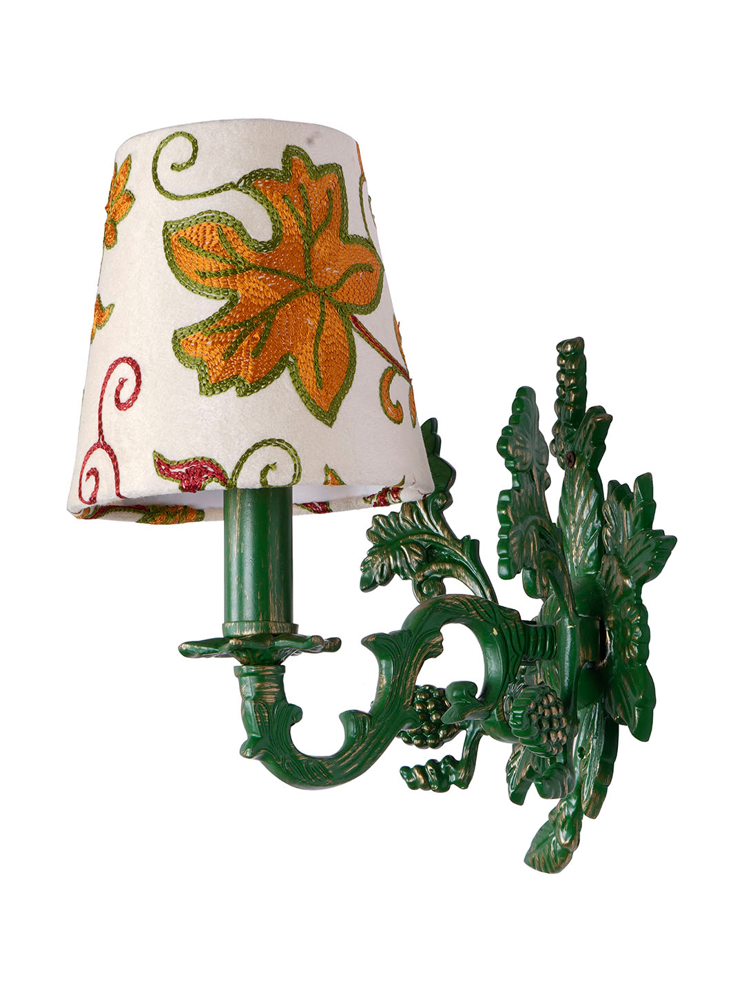 Green Aluminium Wall Sconce with Kashida Velvet Shade