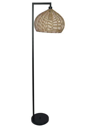 Contemporary Metallic Floor Lamp with Faux Wicker Dome Shade