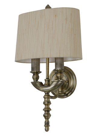 Antique Brass Victorian 23 Inch Dual-Light Aluminium Wall Lamp With Rounded Square Cream Textured Fabric Shade