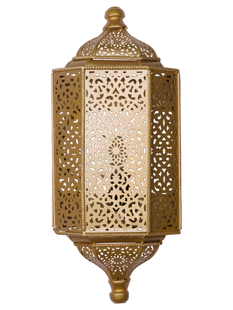 Enchanted Shadows: Antique Golden Jali Wall Lamp - Moroccan Light & Mystery