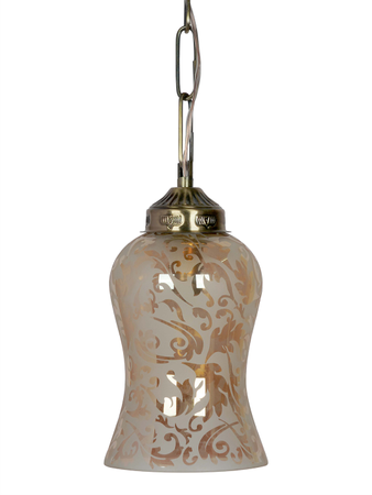 Luster Etched Glass & Cast Brass Antique Ceiling Hanging Light