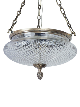 Round Antique Brass Finish Diamond-Cut Glass 18 Inch Ceiling Hanging Light
