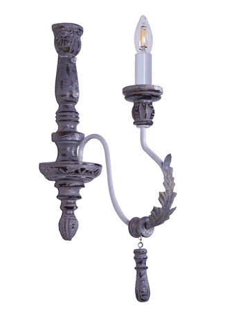 Provincial Style Distressed Grey Wood & Wrought Iron Single Light Candelabra Wall Sconce
