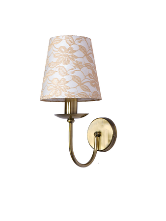 Simple Brass Wall Sconce with Tapered Beige Lace Shade - Timeless Elegance