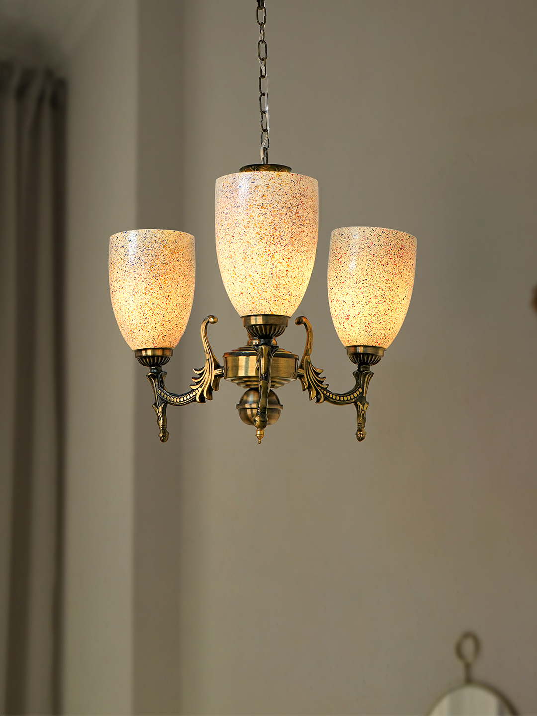 Antique Brass 15 Inch Wide Steel 3-Light Mini Ceiling Chandelier ...