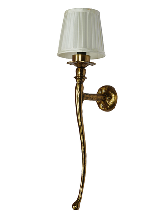 Classic Gold Single-Light Aluminium Trunk Wall Lamp With White Pleated Tapered Fabric Shade