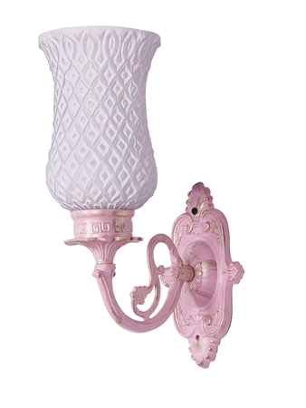 5x13 Inch Distressed Pink Aluminum and Glass Single Wall Sconce with Mud Pink Glass Shade and B22 Holder