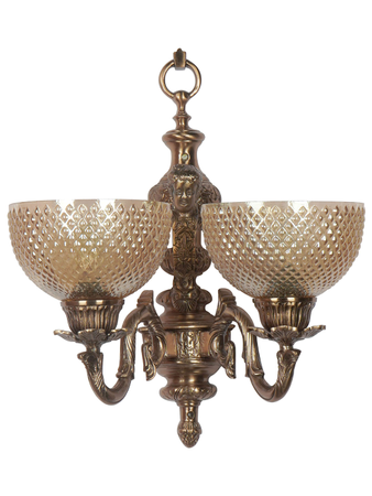 Large Antique Copper Finished Traditional 2-Lights Aluminium Wall Lamp With Golden Textured Bowl Glass Shades