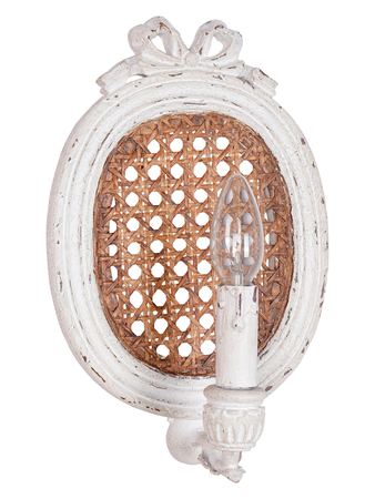 Distressed White Oval Cane Wall Sconce