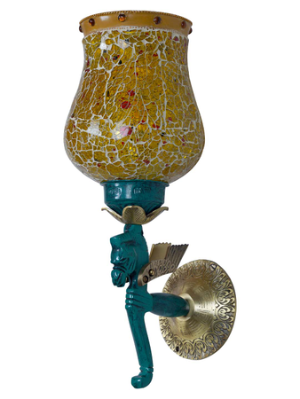 Pegasus Seahorse Aluminium 1 Lamp With Amber Yellow Crackle Glass shade