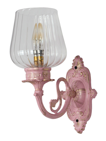 5x13.5 Inch Distressed Pink Aluminum and Glass Single Wall Sconce with Clear Fluted Glass Shade and B22 Holder
