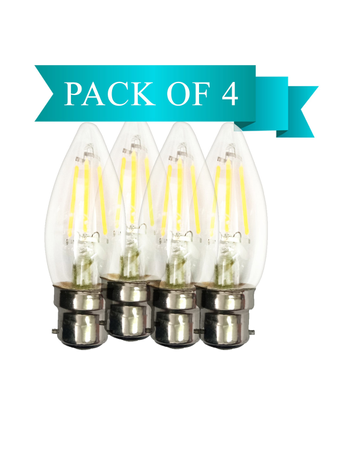 6W LED Filament Clear Candle B22 Bulb Warm White - Pack of 4