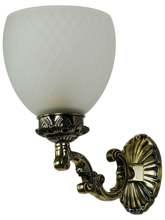 Traditional Ornate Aluminium Single Light Frosted Diamond Glass Wall Lamp