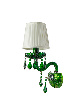 Classic Green Glass Single-Light Wall Sconce with Pleated Off-White Fabric Shade