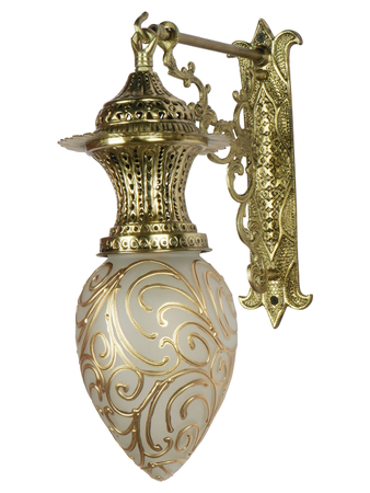 Gold 14 Inch Hand-Carved Antique Brass Single Wall Lamp Light With Hand-painted Oval Glass Shade