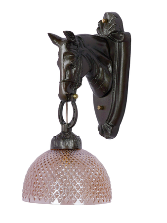 Traditional Medieval Cast Aluminium Brown Stallion Wall Light With Golden Textured Glass Shades