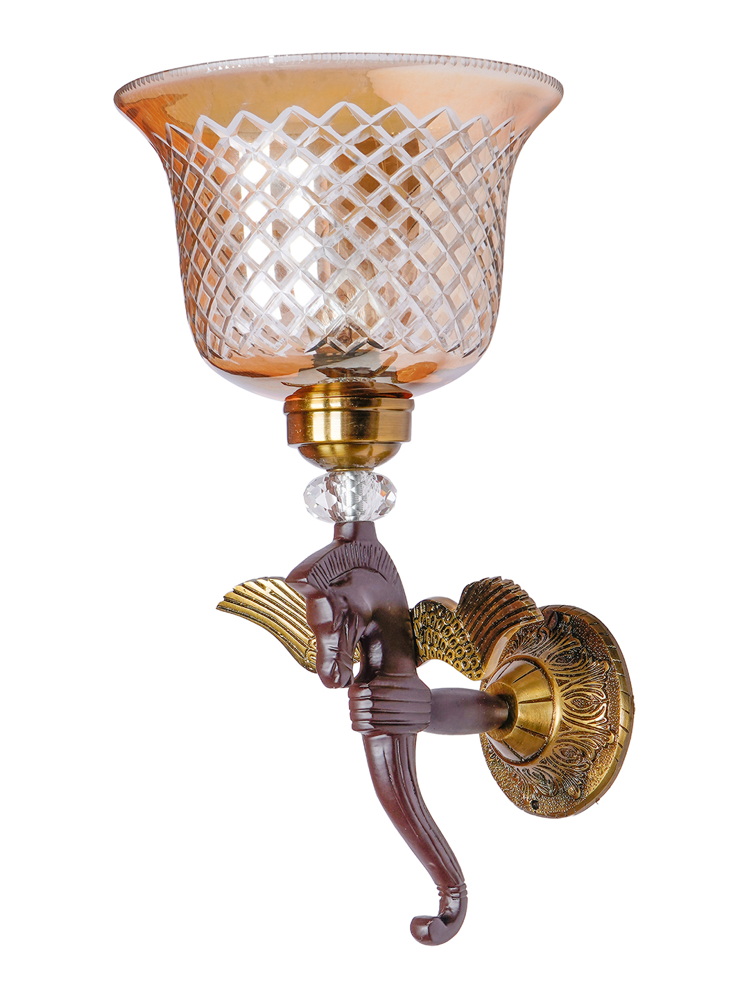 Vintage Pegasus Wall Sconce with Crystal Accents and Cut Glass Shade