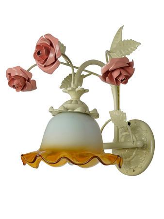 Romantic Ambiance: Off-White Sconce with Pink Roses & Milky Glass Shade