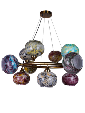 Modern 12 Lights Ring Cluster Multicolor Glass Marble Circular Chandelier