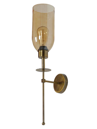 Modern Long Arm Antique Gold Wall Light with Translucent Glass Shade